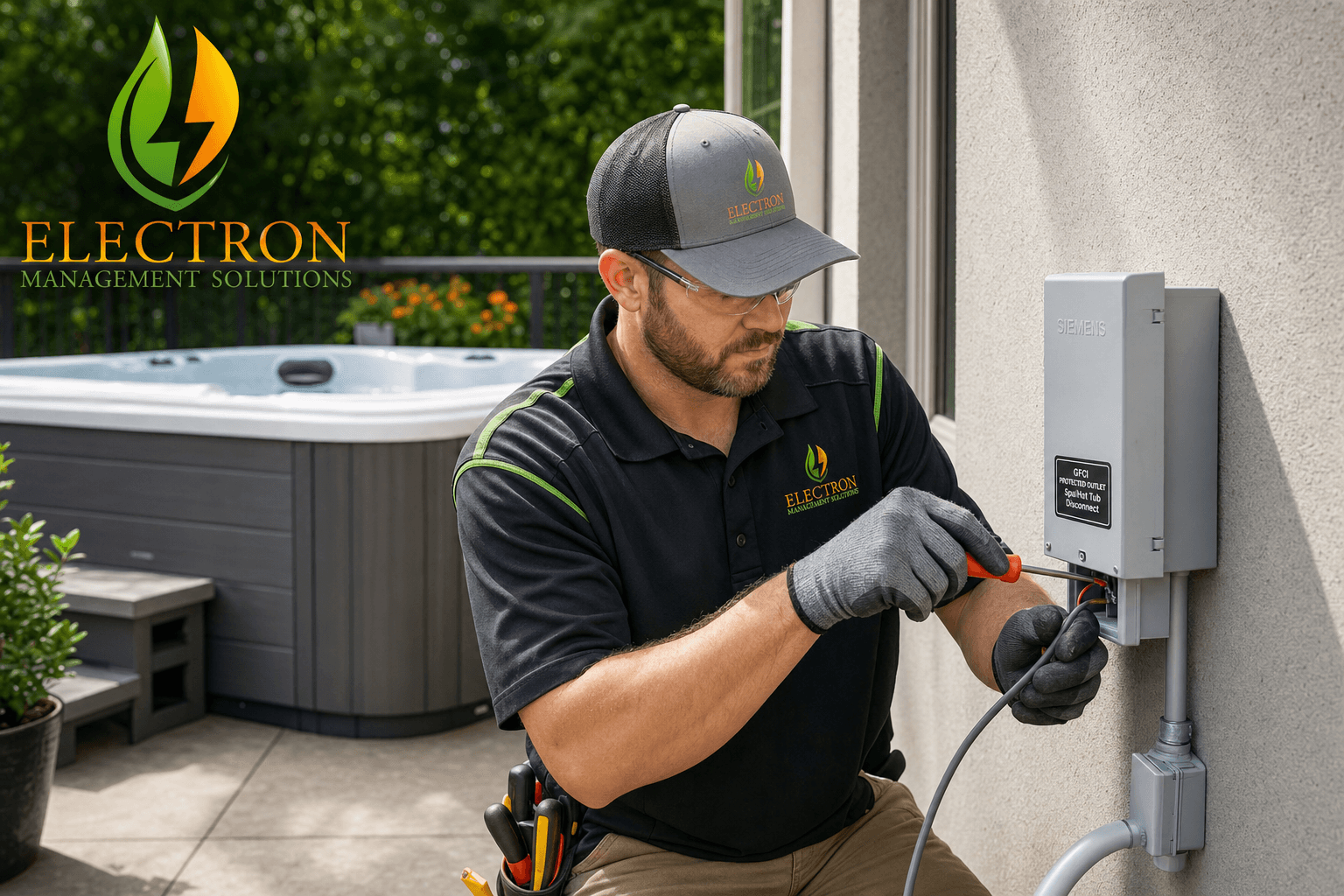 Hot tub electrical installation with dedicated circuit and GFCI disconnect