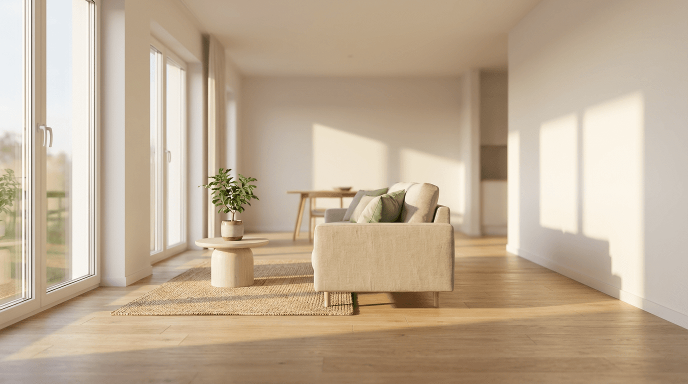 Clean room with a dustpan and broom near a new outlet