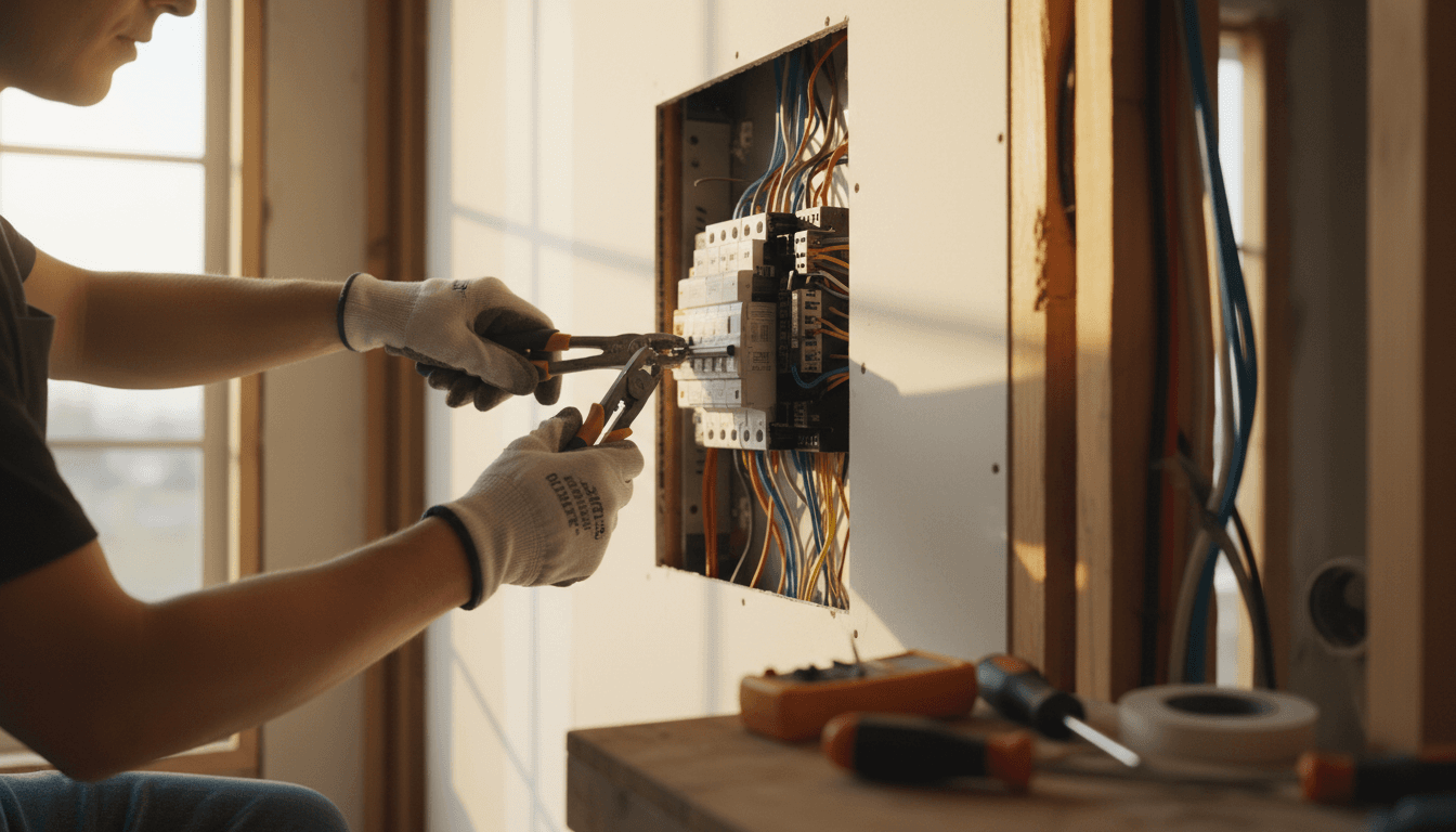 Electrician checking appointment times on his phone