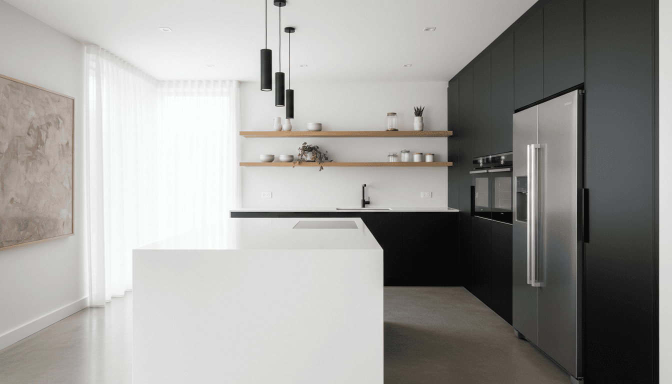 New pendant lights installed over a kitchen island