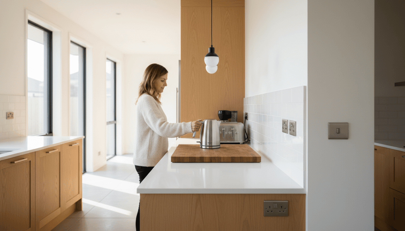 Electrician adjusting a dimmer switch for new kitchen lighting